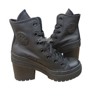 Converse Chuck 70 De Luxe Heel Leather Black Monochrome Sneaker Boot Womens 6